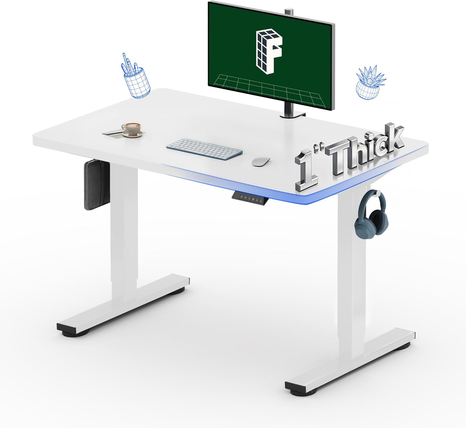 Desk Setup One Monitor - Electric Standing Desk 40x24 Inches, One-Piece