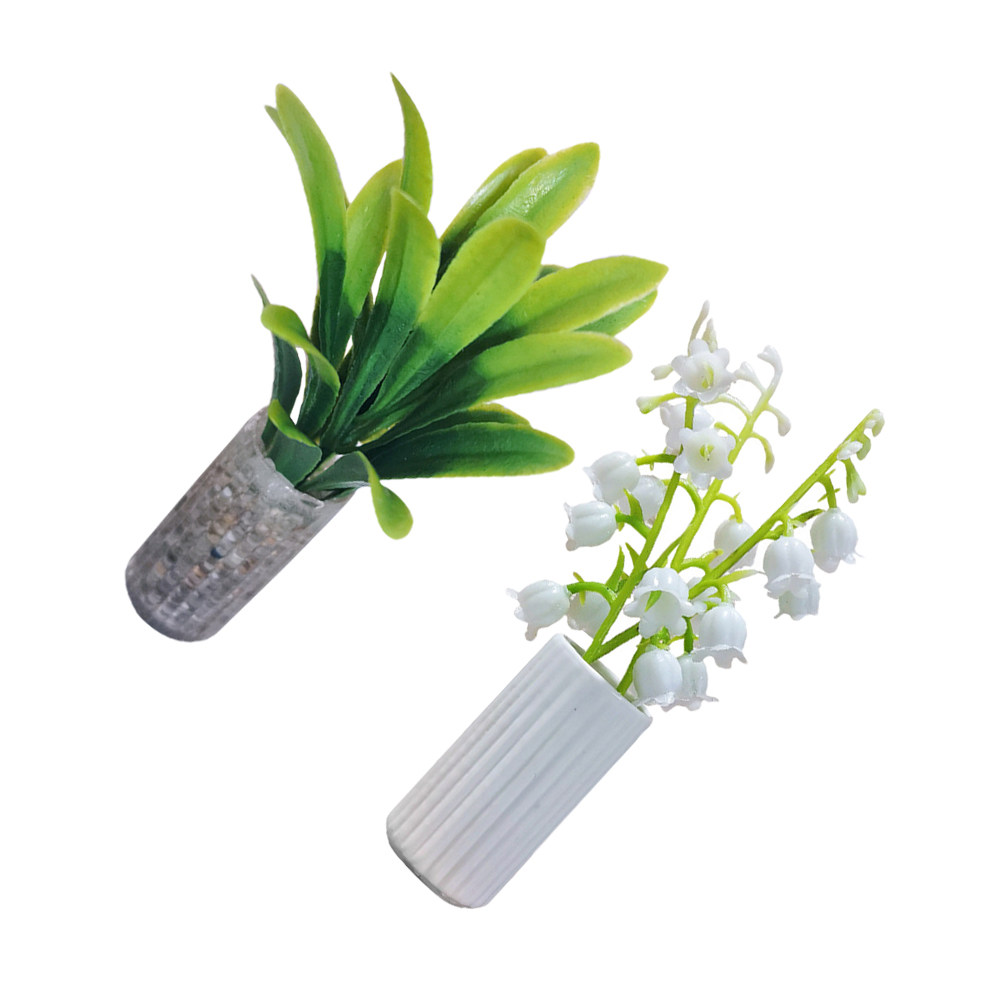 Plant Pot Small Desk - 2Pcs Resin Miniature Potted Plant Ornament