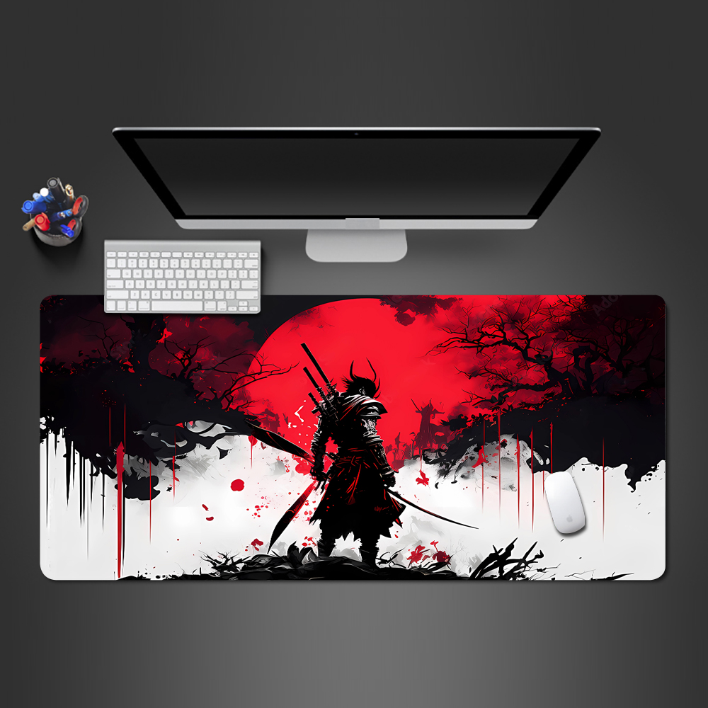 Desk Setup Japan - Japanese Sakura Samurai Black Mouse Pad