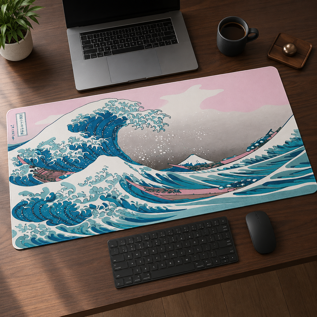 Desk Setup Japan - Japanese Style Waves Mouse Pad Gaming