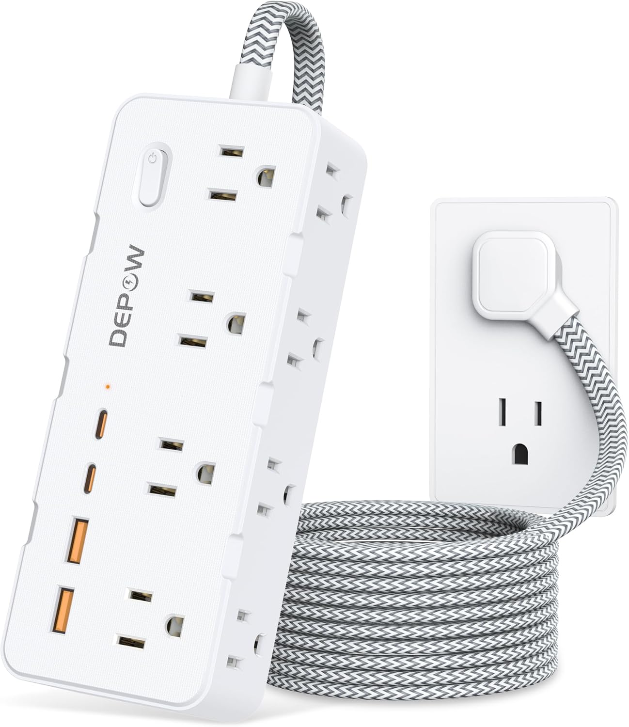 Power Strip Flat - 12-in-1 Power Strip with 8 Outlets
