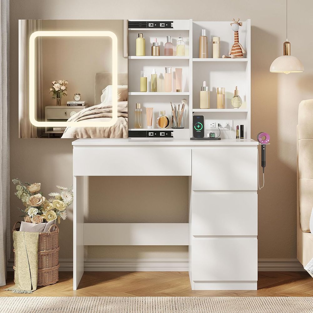 Desk Vanity Setup - Vabches Make Up Vanity Desk with