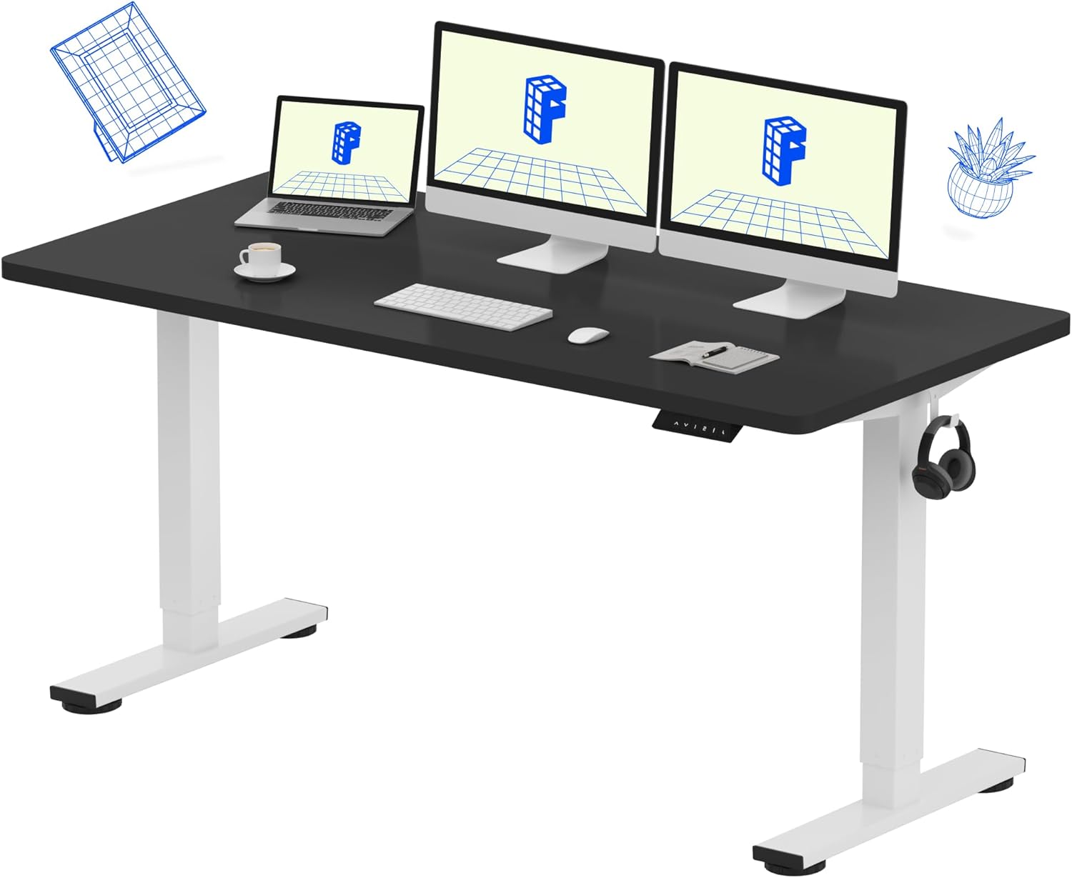 Desk Setup One Monitor - 55x28 Inch Electric Height Adjustable Standing