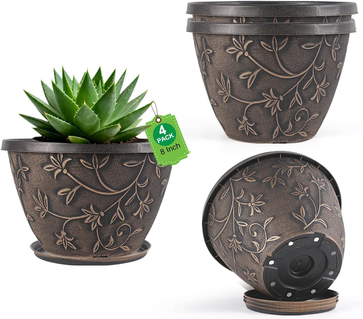 Plant Pot Small Desk - 8 Inch Plant Pots with Drainage