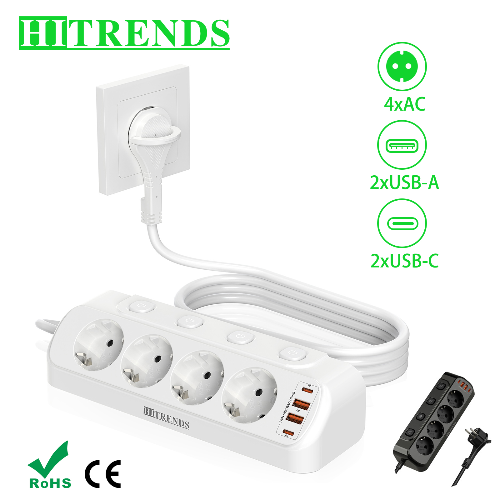 European Desktop Socket multi- - Power Strip Flat recensie en prijs