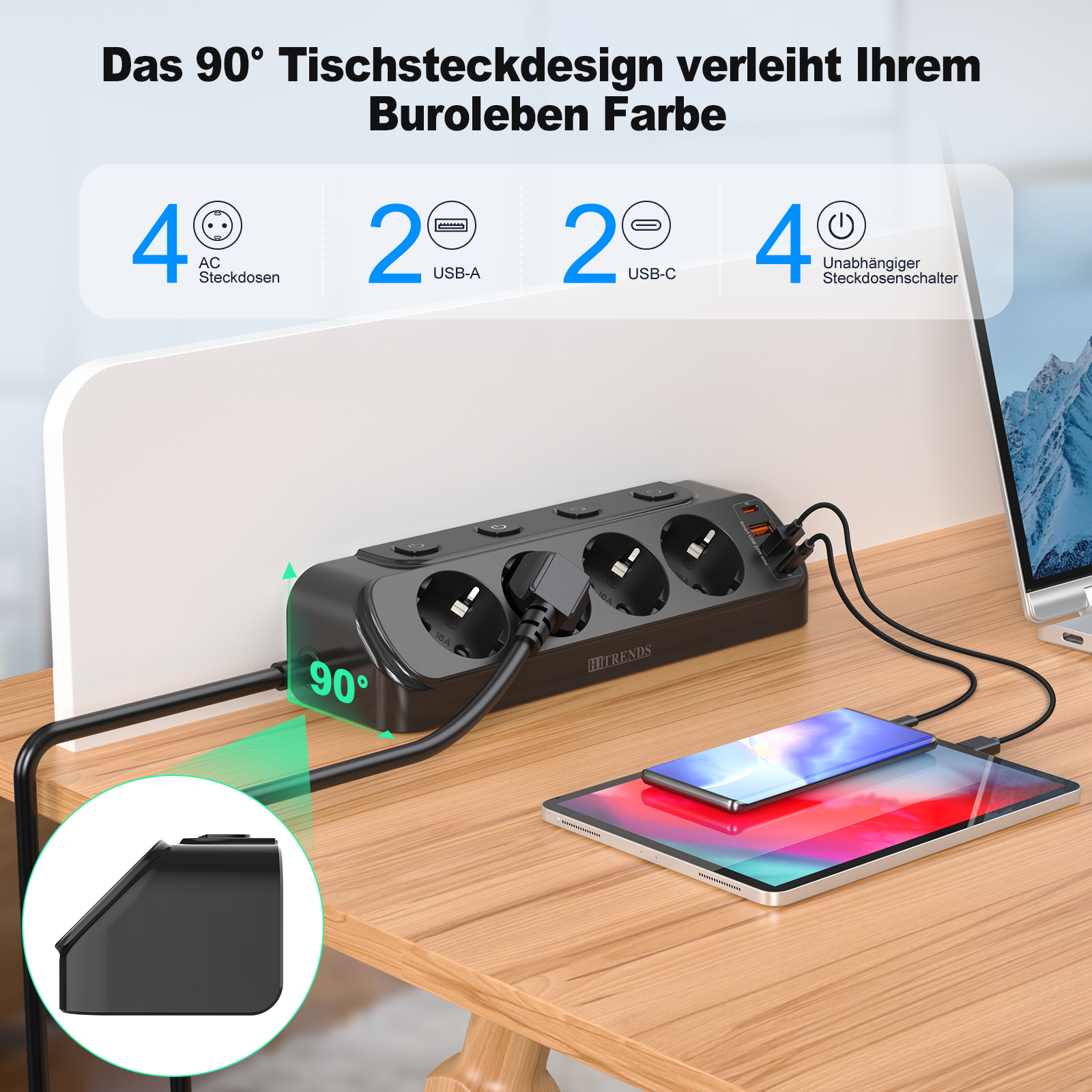 European Desktop Socket multi- - Power Strip Flat recensie en prijs