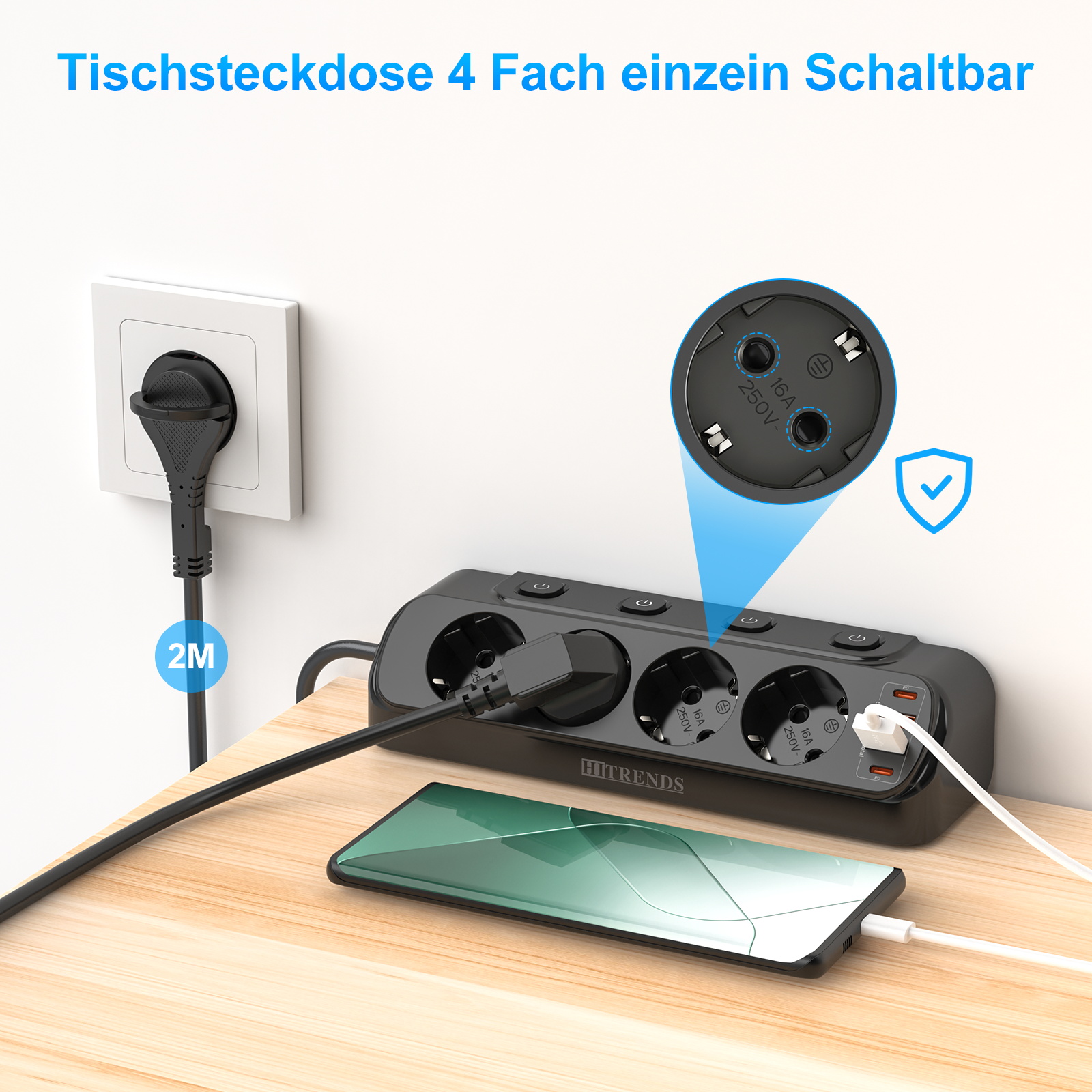 European Desktop Socket multi- - Power Strip Flat recensie en prijs