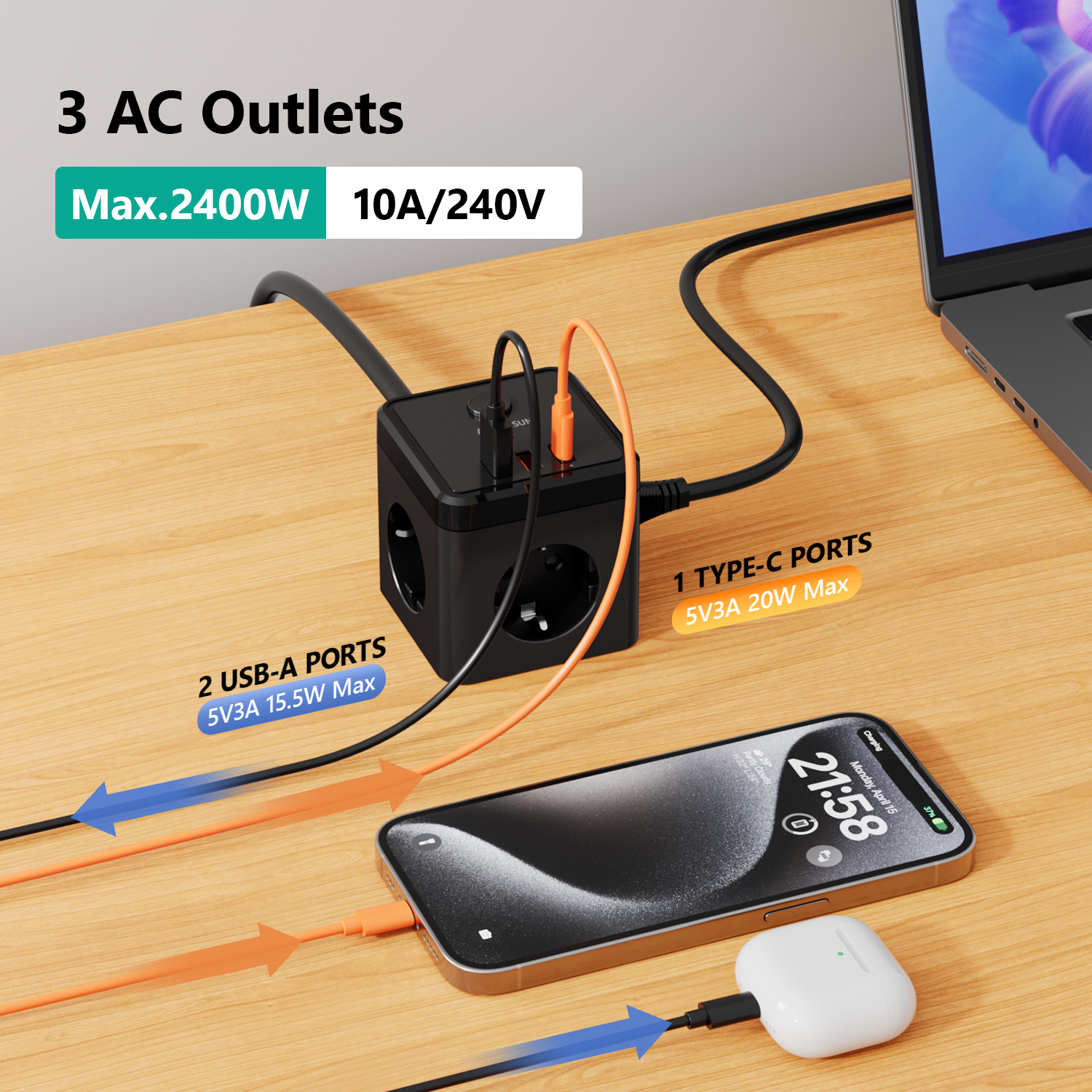 6-in-1 Power Strip Wall Socket - Power Strip Flat recensie en prijs