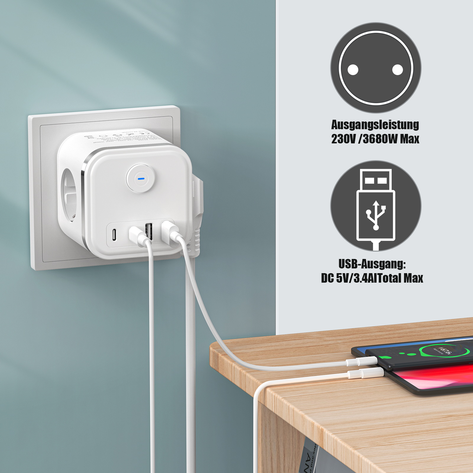 3680W Multi Plug EU Power Stri - Power Strip Flat recensie en prijs