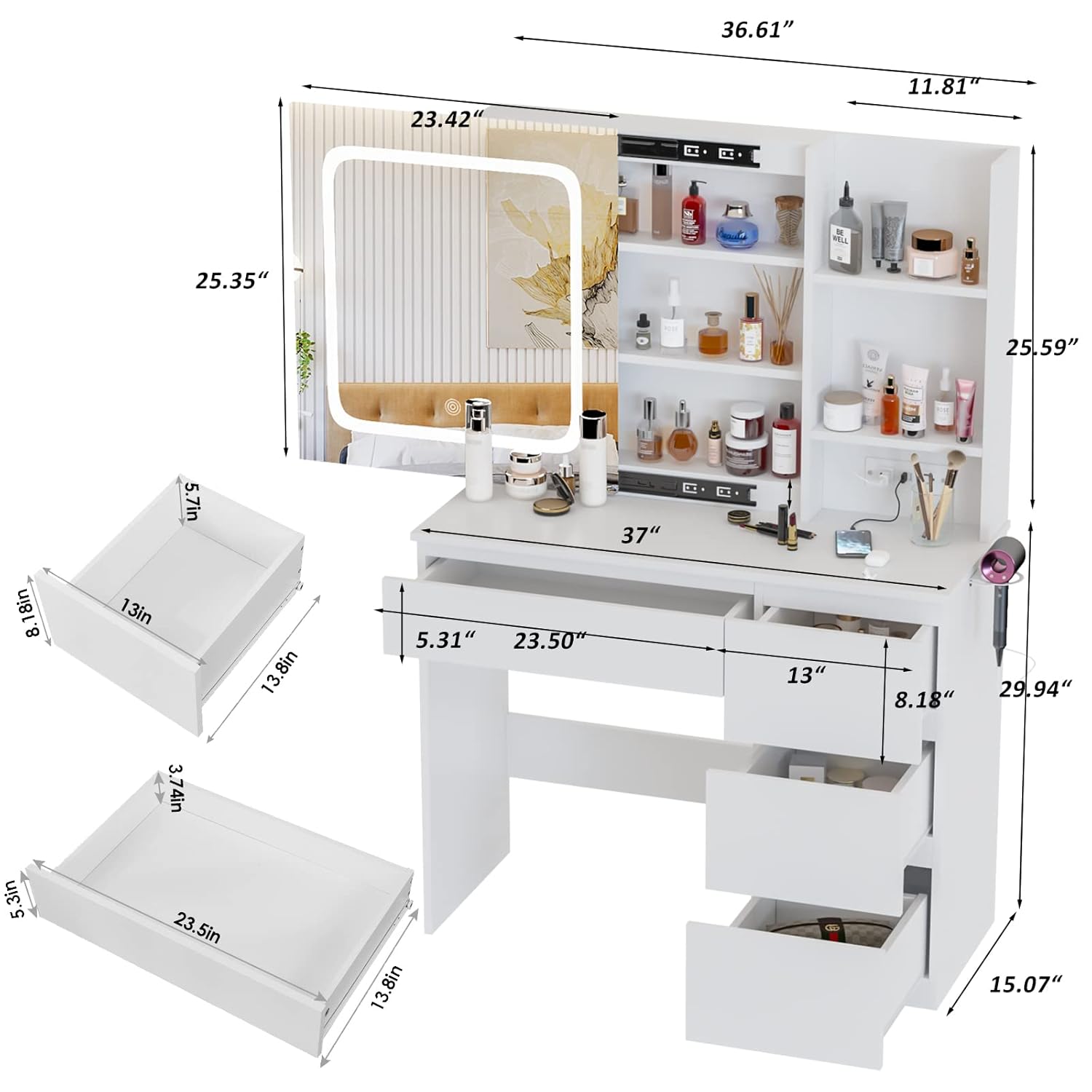 Make Up Vanity Desk with Charg - Desk Vanity Setup recensie en prijs