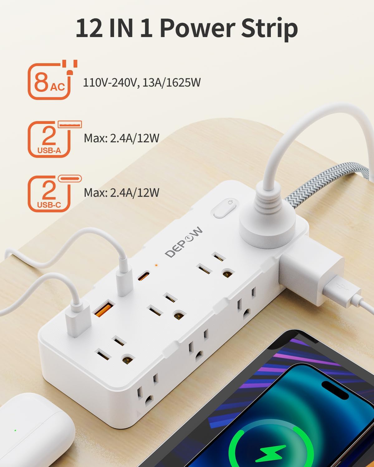 12-in-1 Power Strip with 8 Out - Power Strip Flat recensie en prijs