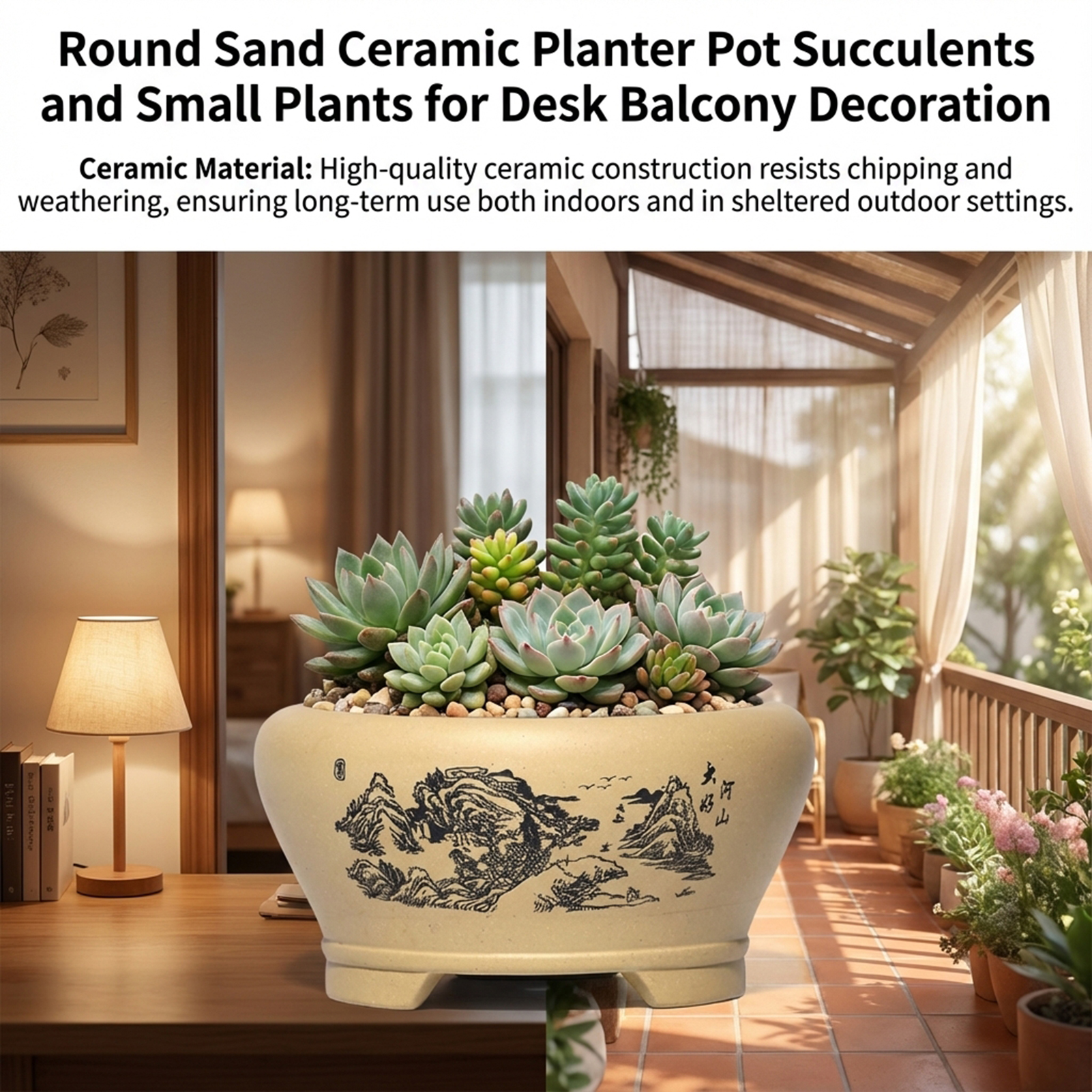 Round Sand Ceramic Planter Pot - Plant Pot Small Desk recensie en prijs