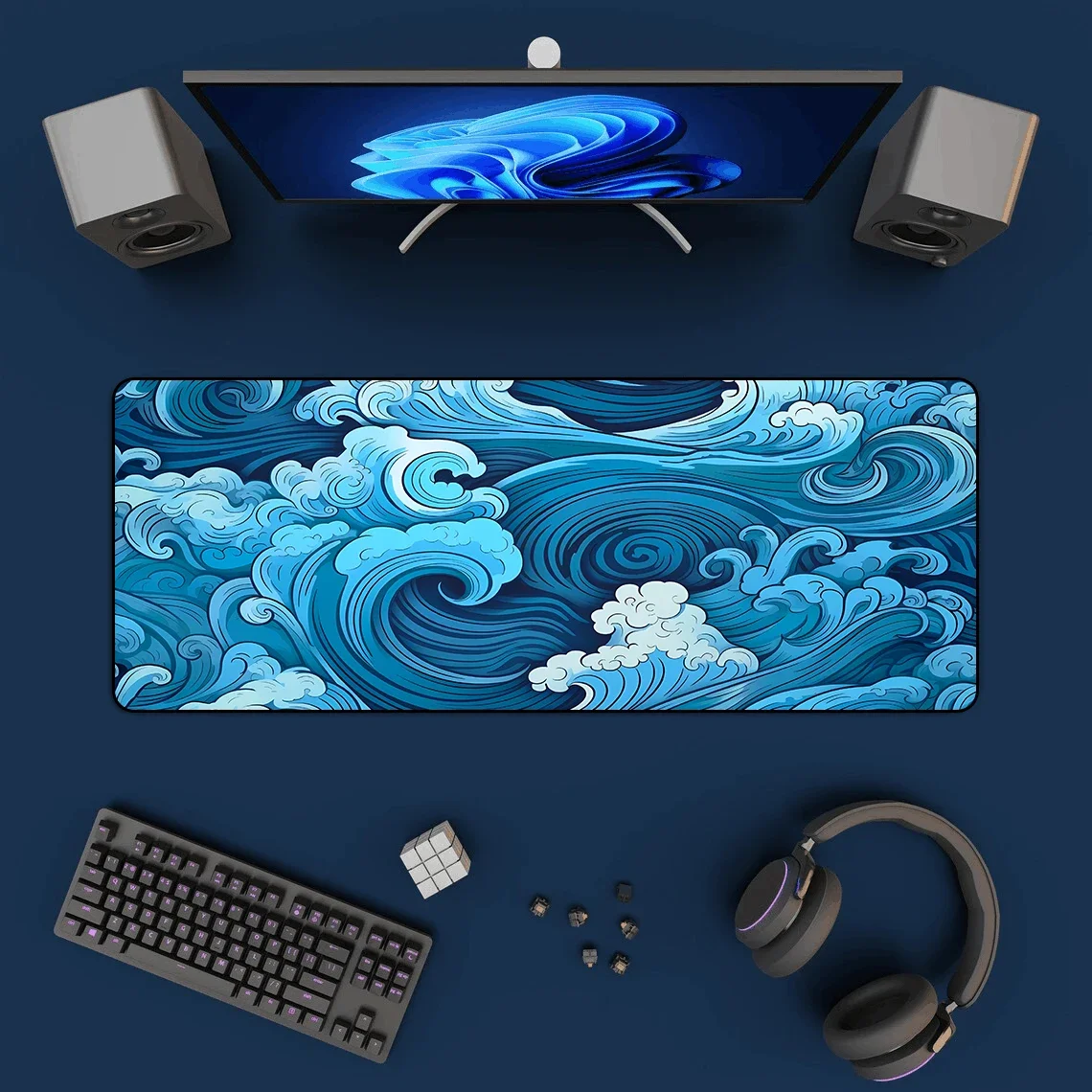 Japanese Blue Waves Mouse Pad  - Desk Setup Japan recensie en prijs