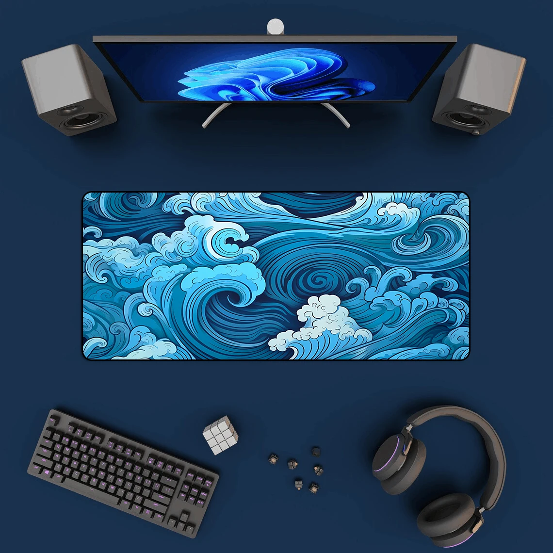 HD Quality Japanese Blue Waves - Desk Setup Japan recensie en prijs