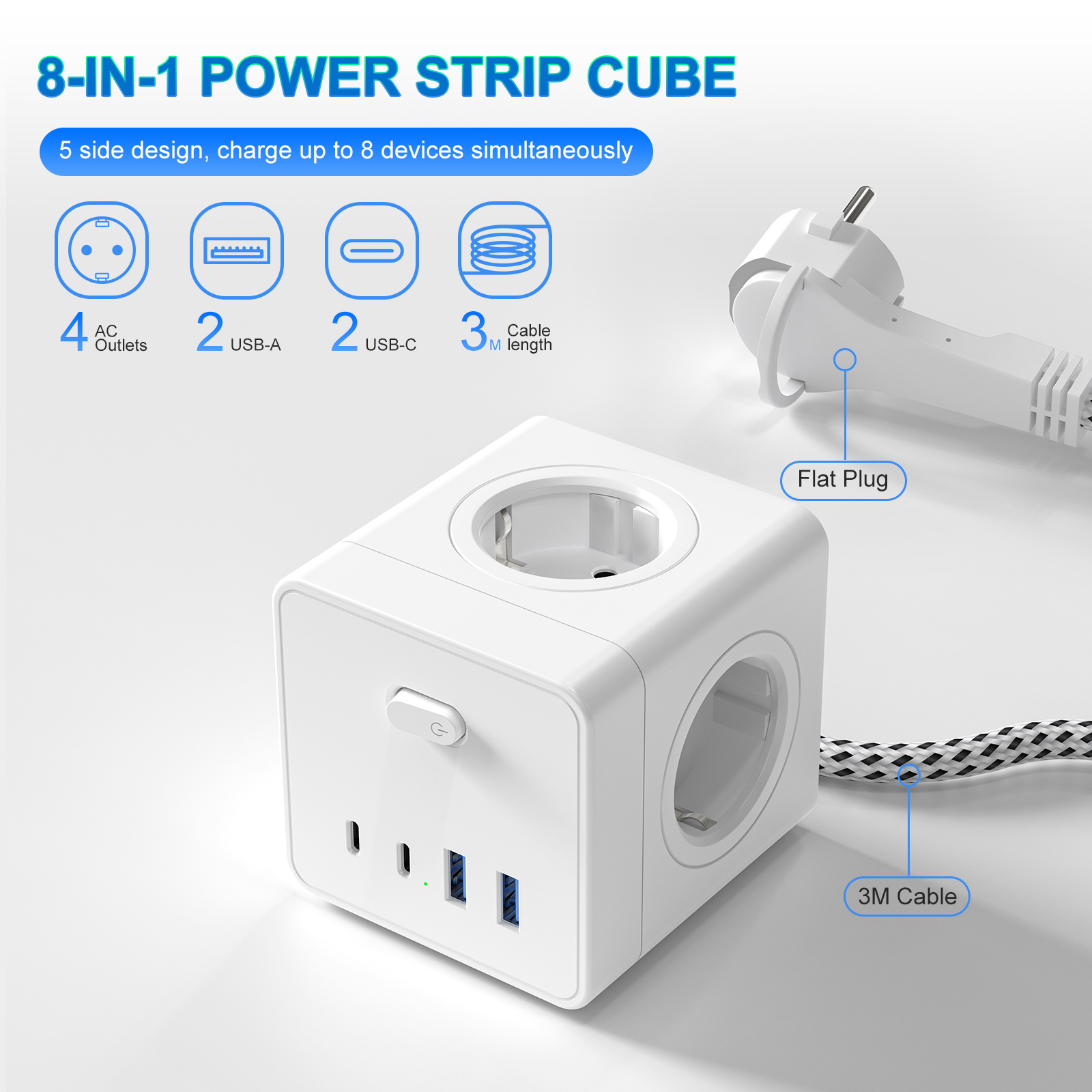 HITRENDS 8-in-1 Cube Socket, 3 - Power Strip Flat recensie en prijs