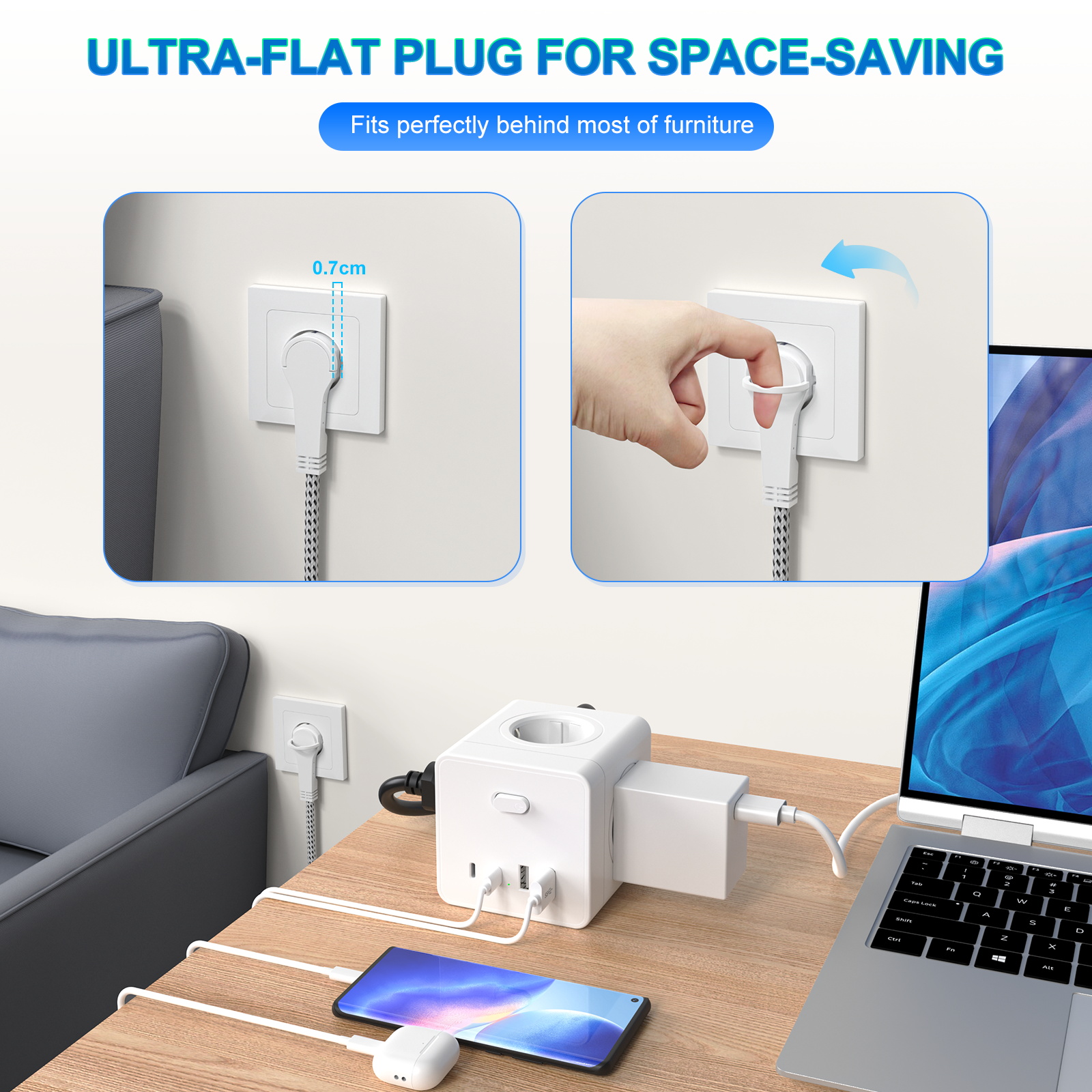 HITRENDS 8-in-1 Cube Socket, 3 - Power Strip Flat recensie en prijs