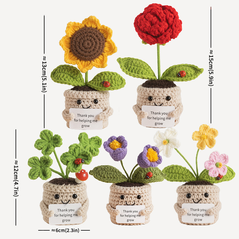 Mini Hand-knitted Potted Plant - Plant Pot Small Desk recensie en prijs